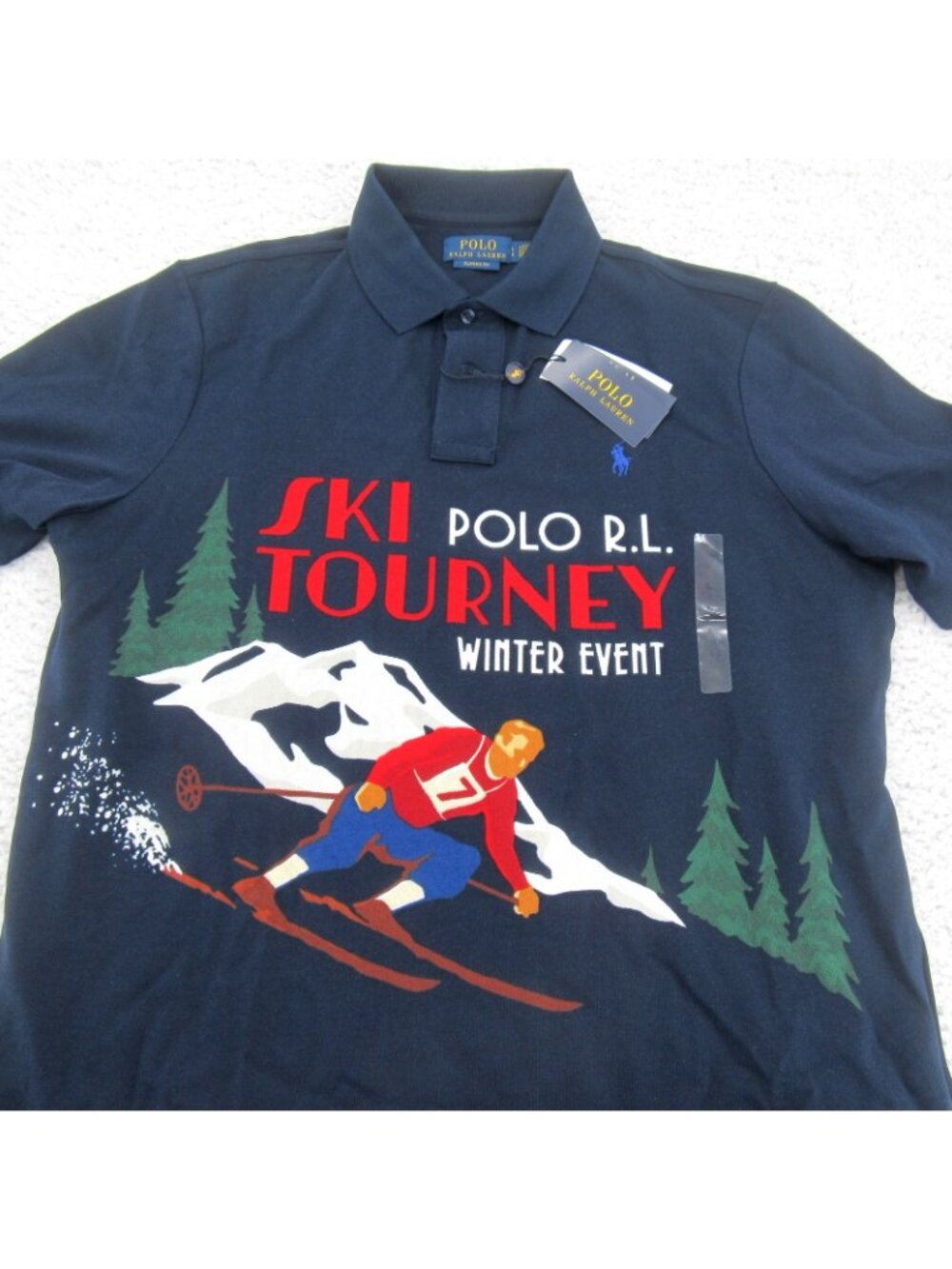 Polo Ralph Lauren Ski Tourney Winter Event Polo Shirt Men's Size Large Navy NEW - Picture 4 of 13